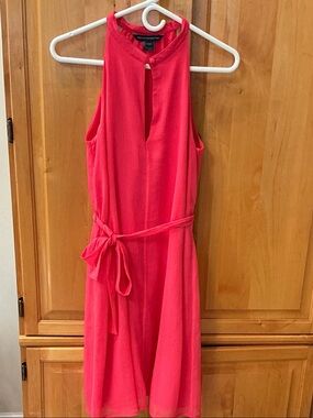 French Connection Coral Pink Halter Tie-Waist Mini Dress